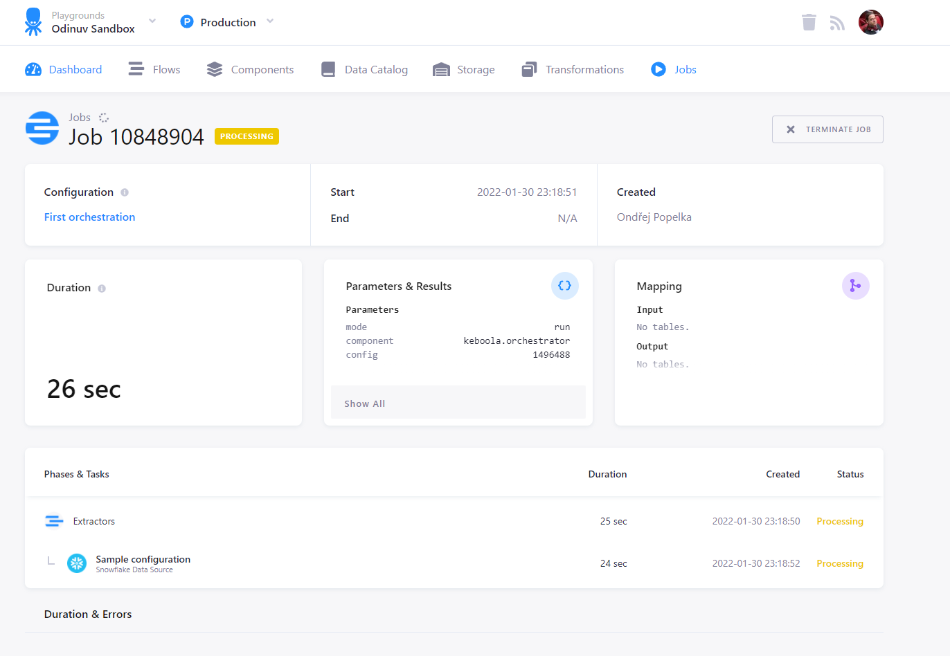 Screenshot -- Orchestration Parameters